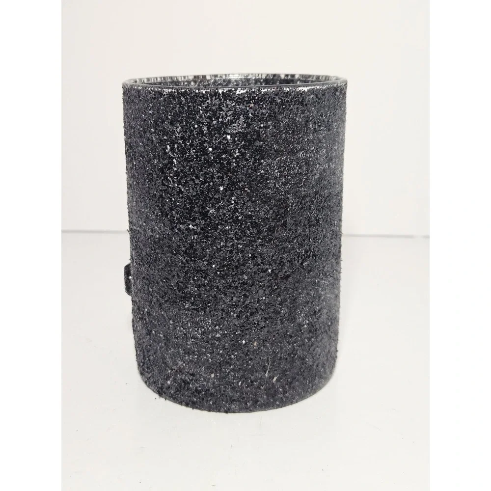 LGD Inc Halloween Black Cat Glitter Candle Holder Glass Cylinder Vase Luminary